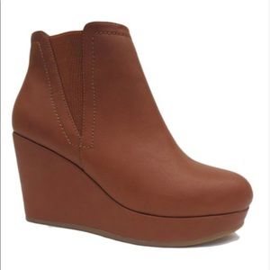 Brown wedge booties